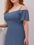 Chiffon Off-The-Shoulder Side Slit Bridesmaid Dress with sleeves – Dusty Navy