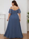 Chiffon Off-The-Shoulder Side Slit Bridesmaid Dress with sleeves – Dusty Navy