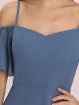 Chiffon Off-The-Shoulder Side Slit Bridesmaid Dress with sleeves – Dusty Navy