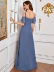 Stylish Cold Shoulder Flare Sleeves Flowy Bridesmaid Dress – Dusty Navy