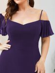 Stylish Cold Shoulder Flare Sleeves Flowy Bridesmaid Dress – Dark Purple