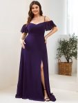 Stylish Cold Shoulder Flare Sleeves Flowy Bridesmaid Dress – Dark Purple