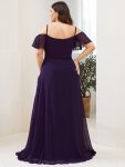 Stylish Cold Shoulder Flare Sleeves Flowy Bridesmaid Dress – Dark Purple