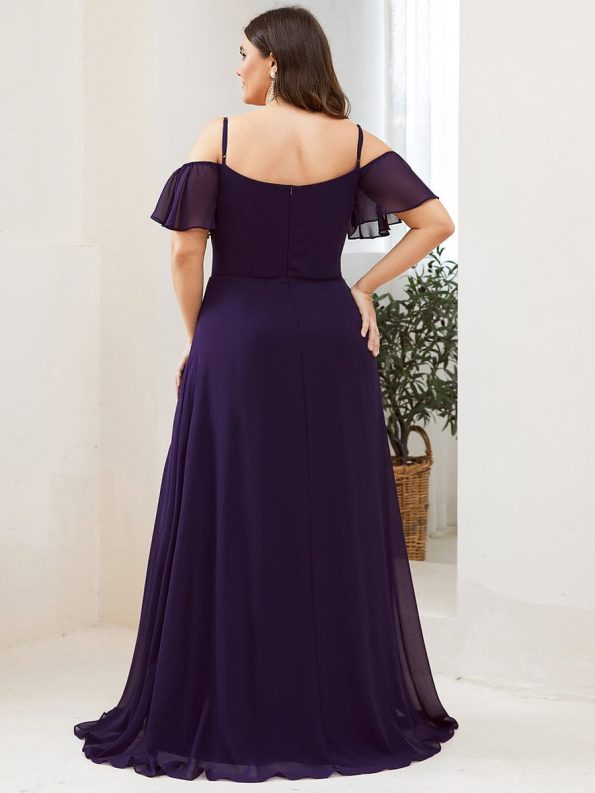 Stylish Cold Shoulder Flare Sleeves Flowy Bridesmaid Dress - Dark Purple