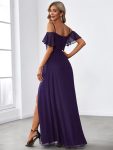 Stylish Cold Shoulder Flare Sleeves Flowy Bridesmaid Dress – Dark Purple