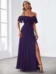 Stylish Cold Shoulder Flare Sleeves Flowy Bridesmaid Dress – Dark Purple