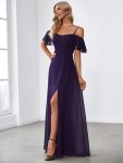 Stylish Cold Shoulder Flare Sleeves Flowy Bridesmaid Dress – Dark Purple