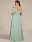 Flowy Cold Shoulder Flare Sleeves Bridesmaid Dress with Side Slit – Mint Green