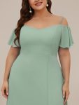 Flowy Cold Shoulder Flare Sleeves Bridesmaid Dress with Side Slit – Mint Green