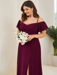 Flowy Cold Shoulder Flare Sleeves Bridesmaid Dress with Side Slit – Mulberry