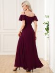 Flowy Cold Shoulder Flare Sleeves Bridesmaid Dress with Side Slit – Mulberry