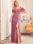 Stylish Cold Shoulder Flare Sleeves Flowy Bridesmaid Dress – Purple Orchid