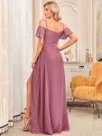 Stylish Cold Shoulder Flare Sleeves Flowy Bridesmaid Dress – Purple Orchid