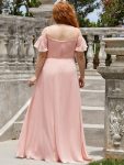 Chiffon Off-The-Shoulder Side Slit Bridesmaid Dress with sleeves – Pink