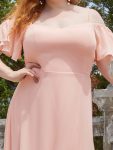 Chiffon Off-The-Shoulder Side Slit Bridesmaid Dress with sleeves – Pink