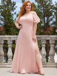 Stylish Cold Shoulder Flare Sleeves Flowy Bridesmaid Dress – Pink