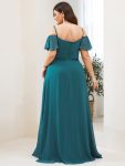 Chiffon Off-The-Shoulder Side Slit Bridesmaid Dress with sleeves – Teal