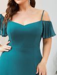 Chiffon Off-The-Shoulder Side Slit Bridesmaid Dress with sleeves – Teal