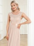 Classic Round Neck V Back Lace Bodice Bridesmaid Dress – Blush