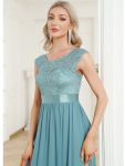 Classic Round Neck Backless Lace Bodice Bridesmaid Dress – Dusty Blue