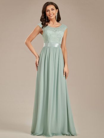 Classic Round Neck Backless Lace Bodice Bridesmaid Dress - Mint Green