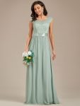 Classic Round Neck Backless Lace Bodice Bridesmaid Dress – Mint Green