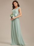 Classic Round Neck Backless Lace Bodice Bridesmaid Dress – Mint Green