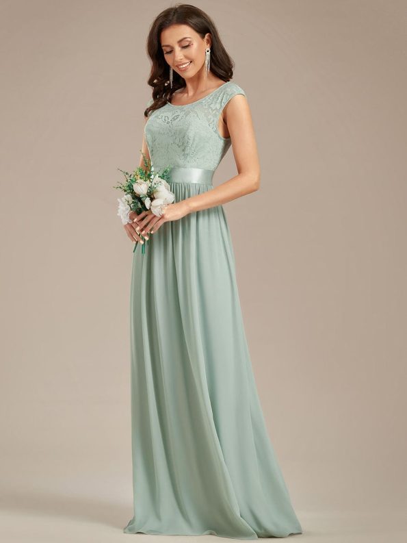 Classic Round Neck Backless Lace Bodice Bridesmaid Dress - Mint Green