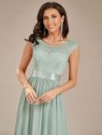 Classic Round Neck Backless Lace Bodice Bridesmaid Dress – Mint Green