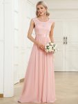 Classic Round Neck V Back Lace Bodice Bridesmaid Dress - Pink