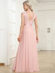 Classic Round Neck V Back Lace Bodice Bridesmaid Dress – Pink