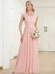 Classic Round Neck V Back Lace Bodice Bridesmaid Dress – Pink