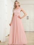 Classic Round Neck V Back Lace Bodice Bridesmaid Dress – Pink