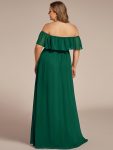 Women’s Off Shoulder Ruffle Thigh Slit Bridesmaid Dresses – Dark Green