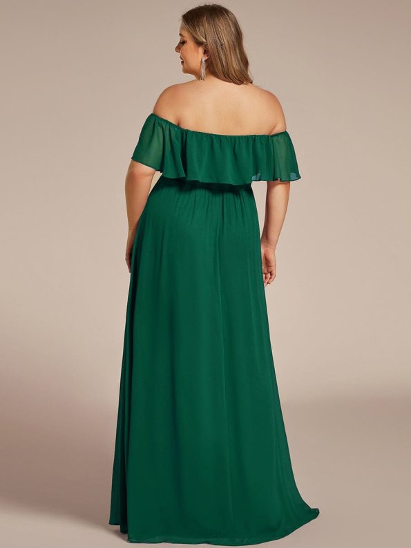 Women's Off Shoulder Ruffle Thigh Slit Bridesmaid Dresses - Dark Green