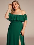 Women’s Off Shoulder Ruffle Thigh Slit Bridesmaid Dresses – Dark Green