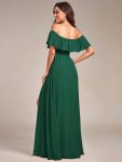 Women’s Off Shoulder Ruffle Thigh Slit Bridesmaid Dresses – Dark Green