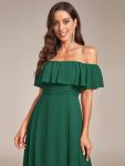 Women’s Off Shoulder Ruffle Thigh Slit Bridesmaid Dresses – Dark Green