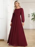 Chiffon High Empire Waist Puff Sleeve Mother Dress – Burgundy