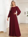 Chiffon High Empire Waist Puff Sleeve Mother Dress – Burgundy