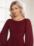 Chiffon High Empire Waist Puff Sleeve Mother Dress – Burgundy