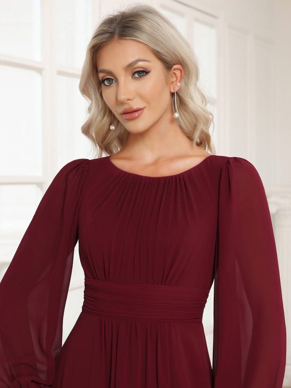 Chiffon High Empire Waist Puff Sleeve Mother Dress - Burgundy