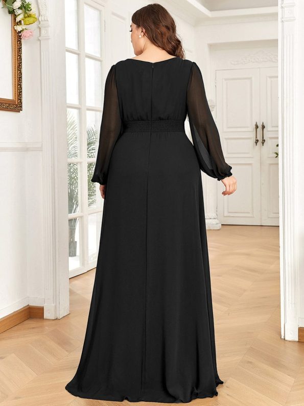 Chiffon High Empire Waist Puff Sleeve Mother Dress - Black