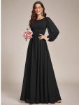 Chiffon High Empire Waist Puff Sleeve Mother Dress – Black