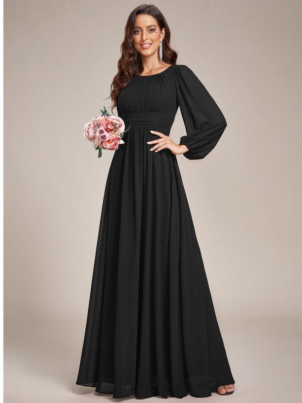 Chiffon High Empire Waist Puff Sleeve Mother Dress - Black