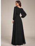 Chiffon High Empire Waist Puff Sleeve Mother Dress – Black