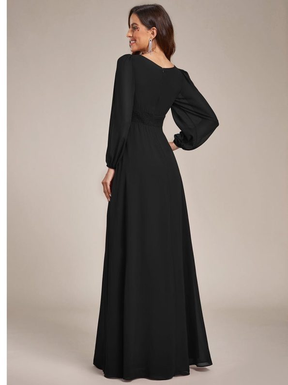 Chiffon High Empire Waist Puff Sleeve Mother Dress - Black