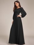 Chiffon High Empire Waist Puff Sleeve Mother Dress – Black