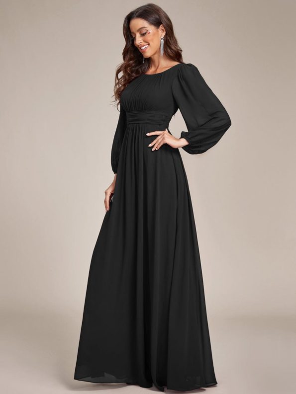 Chiffon High Empire Waist Puff Sleeve Mother Dress - Black