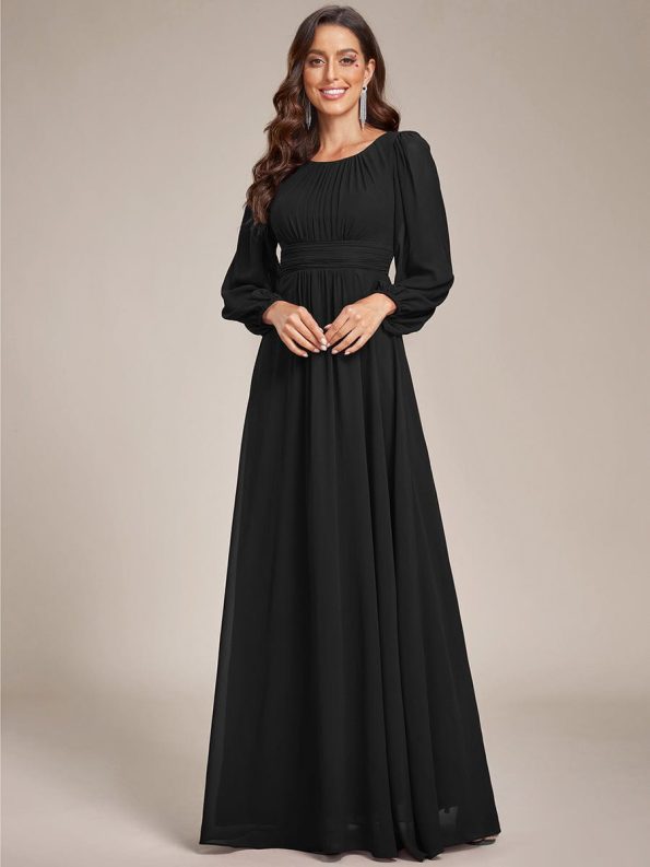 Chiffon High Empire Waist Puff Sleeve Mother Dress - Black